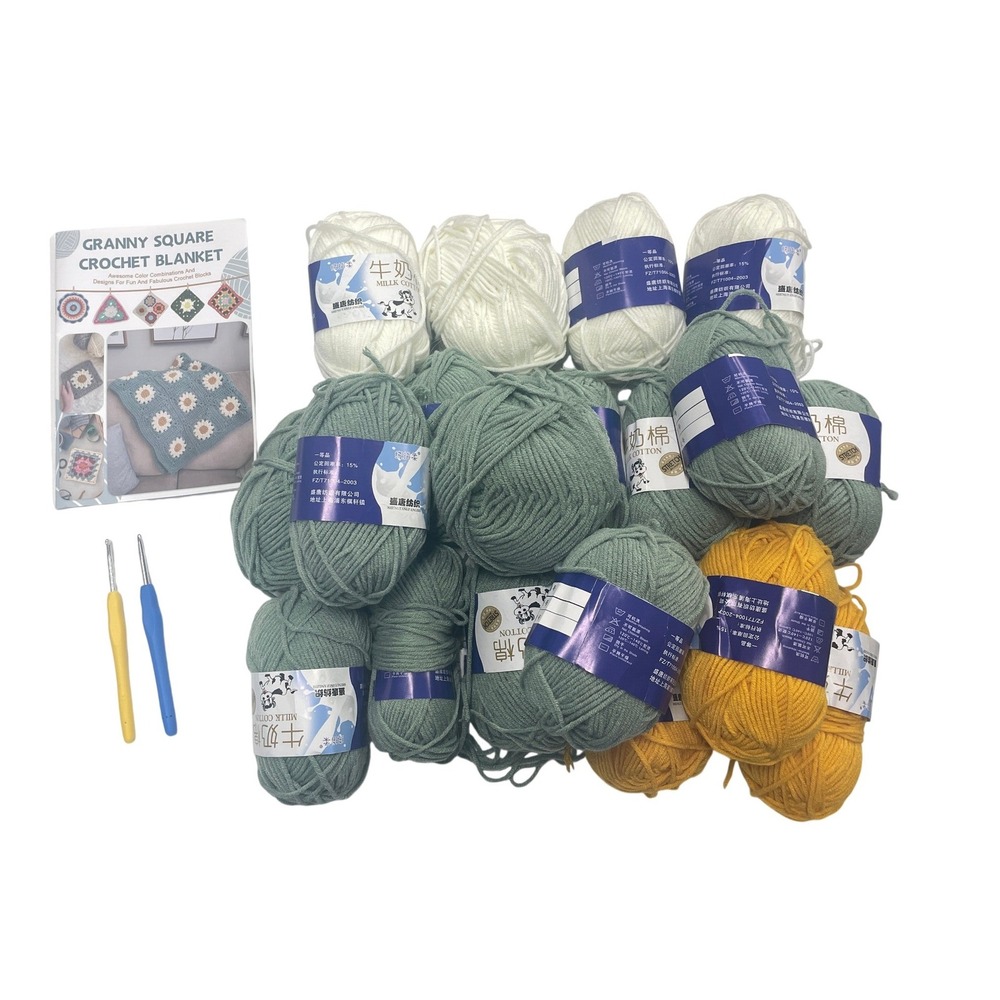 Granny Square Crochet Blanket Kit‎ Green Yellow White DIY